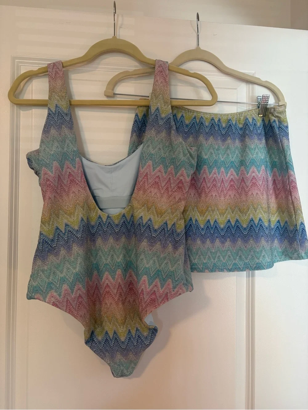 Beach Riot | Pastel Chevron One-Piece Swimsuit with Matching Skirt